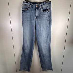 Judy Blue Womens Denim Straight Jeans Size 7/28 Dad Jean Distressed Frayed Hem‎